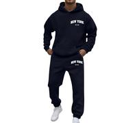 Générique 2 Pieces Ensemble Survêtement Homme À Capuche Imprimé Lettres New York Sweat Et Jogging Taille Élastique Avec Cordon De Serrage Haut Et Pantalon Résistant Thermique Respirants Survêtement