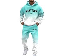 Générique 2 Pieces Ensemble Survêtement Homme À Capuche Imprimé New York Couleurs Dégradé Sweat Tissu En Maille Polaire Respirants Jogging Taille Élastique Et Ourlet Resserré Décontracté Vetement