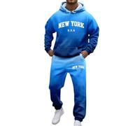 Générique 2 Pieces Ensemble Survêtement Homme À Capuche Imprimé New York Couleurs Dégradé Sweat Tissu En Maille Polaire Respirants Jogging Taille Élastique Et Ourlet Resserré Décontracté Vetement