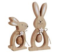 Générique 2 pièces Figurine en Bois de Lapin de Pâques, Statue Debout de Lapin Mignon avec œuf, Figurine Artisanale en Bois, décoration de Printemps de Pâques pour la Maison, Le Bureau, la fête