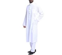 Générique 2 Pièces Kaftan Homme Musulmans Marocain Dubaï, Ensemble Robe Priere Musulmane avec Pantalon, Robe Style Ethnique Hommes Tenue Musulmans, Vêtements Islamiques Qamis Musulman Dubai