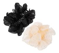 Générique 2 pièces Pinces Cheveux Femmes Grandes Griffes Chiffon avec Strass Accessoires Élégants pour Cheveux Fins Lot de Beige Doré Noir