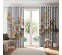 Générique 2 Pièces Rideaux Platine et 70 L x 160 H cm à Oeillet Rideau Court pour Petite Fenêtre Tamisant Rideaux Décoration Style Moderne Fleurs Plantes de Salon Chambre Salle à Manger