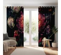 Générique 2 Pièces Rideaux Sombre et 67.5 L x 160 H cm à Oeillet Rideau Court pour Petite Fenêtre Tamisant Rideaux Décoration Rétro Plantes Champs de Fleurs de Salon Chambre Salle à Manger