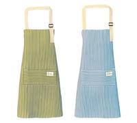 Générique 2 Pièces Tabliers de Cuisine pour Homme Femme, Réglable Chef Tabliers avec Poches, Tablier en Coton Lin Tablier de Travail pour Cuisine, Barbecue, Service (Bleu + Vert)