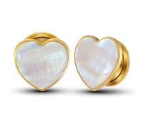 Générique 2 Pièces Tunnels d'Oreille en Acier Inoxydable 6-16mm, Design Goutte en Cœur avec Finition Coquille Blanche pour Piercing Corporel(Rose gold,6mm (2g))