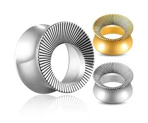 Générique 2 Pièces Tunnels d'Oreille en Acier Inoxydable Titane 8-16mm - Design Rayures Corne Concave Punk Hip-Hop, Plaques d'Extension Hypoallergéniques(Silver,10mm (00g))