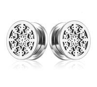 Générique 2 Pièces Tunnels Oreille Acier Inoxydable 6-25mm - Plugs Double Évasement à Motif Fleur Percé pour Extension Percing, Bijou Corps Punk(Silver,8mm (0g))