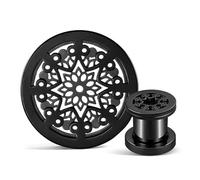 Générique 2 Pièces Tunnels Oreille Acier Inoxydable 6-25mm - Plugs Double Évasement à Motif Fleur Percé pour Extension Percing, Bijou Corps Punk(Black,8mm (0g))