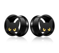 Générique 2 Pièces Tunnels pour Oreilles en Acier Inoxydable 6-16mm - Double Évasement Œil de Chat Jaune à Fleurs Ajourées pour Extension, Bijoux Punk(10mm (00g))