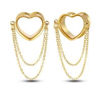 Générique 2 Pièces Tunnels pour Oreilles en Acier Titane 8-25mm - Chaîne Cœur Hypoallergénique pour Stretching Percing, Support Large Lobes(Gold,22mm (7/8"))