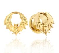 Générique 2 Pièces Tunnels pour Oreilles en Forme de Chauve-souris Punk - Plugs en Acier Chirurgical 8-25mm, Bijoux Corporels pour Oreilles Étirées(Gold,14mm (9/16"))