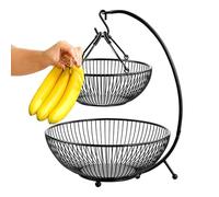 Générique 2-Tier Metal Fruit Basket, Countertop Vegetable With Banana Hanger 2-Tiered Basket Handheld Detachable Large Capacity For Snack