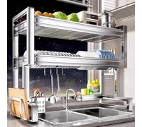 Générique 2-Tier Stainless Steel Dish Drainer Rack, Multifunctional Sink Organizer, Space-Saving Drying Shelf for Dishes, Bowls Kitchen Storage Solutions,5056 96Cm/37.8In