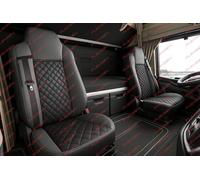 Générique 2 x Housse de Siège sur Mesure en Similicuir Noir Couvre-Siège 1+1 Ceinture Incorporée Cuir PU Rembourré Premium Luxe pour Camion Poids Lourd Compatible avec Iveco Stralis S-Way 2021+