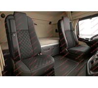 Générique 2 x Housse de Siège sur Mesure en Similicuir Noir Couvre-Siège 1+1 Ceinture Incorporée Cuir PU Rembourré Premium Luxe pour Camion Poids Lourd Compatible avec Mercedes Actros MP4 2015-2021