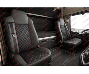 Générique 2 x Housse de Siège sur Mesure en Similicuir Noir Couvre-Siège 1+1 Ceinture Incorporée Cuir PU Rembourré Premium Luxe pour Camion Poids Lourd Compatible avec Iveco Stralis S-Way 2021+
