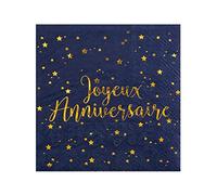 Générique - 20 Serviettes Papier Joyeux Anniversaire Bleu Marine 33 x 33 cm