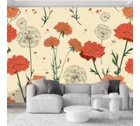Générique 200 x 140 cm Papier Peint imprimée 3D Éléments Floraux Rétro Doux Tapisserie murale Panoramique Intissé Moderne, Décoration Murale, Écologique, Pour Salon Chambre, Crème