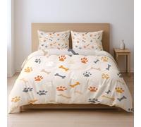 Générique 200 x 200 cm 3Pièces Douce Housse de Couette Minimaliste Cartoon Patte De Chiot Empreinte Hypoallergénique Literie pour garçons et Adolescents, Beige