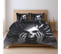 Générique 200 x 220 cm 3Pièces Douce Housse de Couette Fantasy Sombre Crâne Doigt Hypoallergénique Parurede Lit pour garçons et Adolescents, Noir Et Blanc