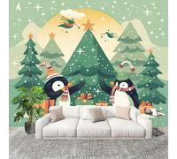 Générique 200x140 cm Seamless Join Easy Install Papier Peint Photo Dessin Animé NoëL ThèMe Pingouin Durable Waterproof Removable Mural 200x140 Cm Vert Papier Peint Anti-Stain Fresque Murale Grande