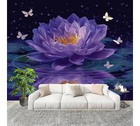 Générique 200x140 cm Seamless Join Easy Install Papier Peint Photo Papillon Lotus Romantique Durable Waterproof Removable Mural 200x140 Cm Violet Papier Peint Anti-Stain Fresque Murale Grande