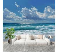Générique 200x140 cm Seamless Join Easy Install Papier Peint Photo Plage, Ciel Bleu Et Nuages Blancs Durable Waterproof Removable Mural 200x140 Cm Bleu Papier Peint Anti-Stain Fresque Murale Grande