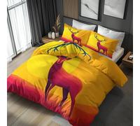 Générique 200x200 Housse de Couette Cerf Parure de Lit - 2 Personnes, 2 Taies d'oreiller 65x65, Motif Art Animaux, Decoration Chambre, Microfibre Doux, Zippée - WA224