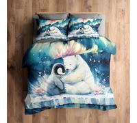 Générique 200x200 Housse de Couette Ours Polaire Parure de Lit - 2 Personnes, 2 Taies d'oreiller 65x65, Motif Mignon Pingouin Aurora, Decoration Chambre, Microfibre Doux, Zippée - XT835