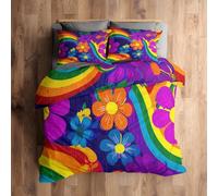 Générique 200x200 Housse de Couette Vintage Fleur Parure de Lit - 2 Personnes, 2 Taies d'oreiller 65x65, Motif Années 70 Coloré Floral, Decoration Chambre, Microfibre Doux, Zippée - NA666