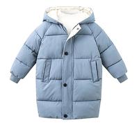 Générique 2024 Enfant Manteau Long d’Hiver à Capuche Col Fourrure Imprimé Doudoune Epais Polaire Coupe-Vent Chaude pour Filles Garçons 3-12 Ans (Blue, 9-10 Years)