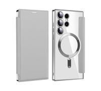 Générique 2024 New Leather Textured Flip Phone Case for Samsung S24 S23 S22 Ultra Plus, Magnetic Wireless Charging Covers with Credit Card Holder (Gray,S25PLUS)