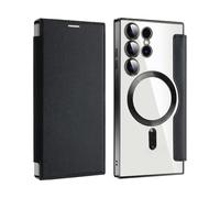Générique 2024 New Leather Textured Flip Phone Case for Samsung S24 S23 S22 Ultra Plus, Magnetic Wireless Charging Covers with Credit Card Holder (Black,S24)