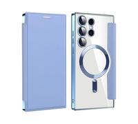 Générique 2024 New Leather Textured Flip Phone Case for Samsung S24 S23 S22 Ultra Plus, Magnetic Wireless Charging Covers with Credit Card Holder (Blue,S25Ultra)