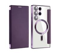 Générique 2024 New Leather Textured Flip Phone Case for Samsung S24 S23 S22 Ultra Plus, Magnetic Wireless Charging Covers with Credit Card Holder (Purple,S24FE)