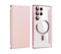 Générique 2024 New Leather Textured Flip Phone Case for Samsung S24 S23 S22 Ultra Plus, Magnetic Wireless Charging Covers with Credit Card Holder (Pink,S24Ultra)