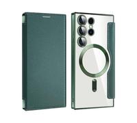 Générique 2024 New Leather Textured Flip Phone Case for Samsung S24 S23 S22 Ultra Plus, Magnetic Wireless Charging Covers with Credit Card Holder (Green,S22Ultra)