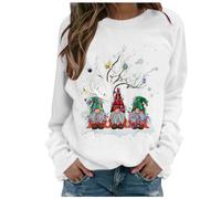 Générique 2024 Pull Noel Femme,Drole Sweat Noël,Pull Moche De Noel,Ugly Sweat-Shirt Noël à Manches Longues et imprimé gnome,Oversize col Rond Hiver Chaud Polaire Merry Christmas Sweatshirt Femme