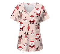 Générique 2024 Tunique Médicale Noël Femme Col en V Blouse Medicale Femme Banche Manche Courte Uniforme De Travail Blouse Infirmiere Femme Professionnelle Uniforme D'infirmière Uniforme