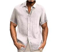 Générique 2025 Chemise Lin Homme Manches Courtes Boutonnée Chemises Coton et Lin pour Hommes Été Décontractée T-Shirt de Couleur Unie Leger Respirant Casual de Plage Classique Grande Taille Pas Cher