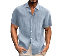 Générique 2025 Chemise Lin Homme Manches Courtes Boutonnée Chemises Coton et Lin pour Hommes Été Décontractée T-Shirt de Couleur Unie Leger Respirant Casual de Plage Classique Grande Taille Pas Cher