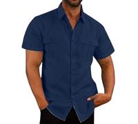 Générique 2025 Chemise Lin Homme Manches Courtes Boutonnée Chemises Coton et Lin pour Hommes Été Décontractée T-Shirt de Couleur Unie Leger Respirant Casual de Plage Classique Grande Taille Pas Cher