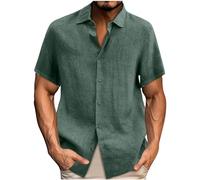 Générique 2025 Chemise Lin Homme Manches Courtes Boutonnée Chemises Coton et Lin pour Hommes Été Décontractée T-Shirt de Couleur Unie Leger Respirant Casual de Plage Classique Grande Taille Pas Cher
