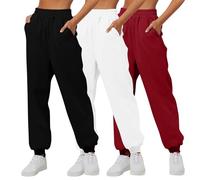 Générique 2025 Lot de 3 Bas de Jogging Femme Automne Hiver Ample à Jambes Décontractés Version Épaissie Pantalon d'entraînement Couleur Unie Comfort Everyday Jogging Pantalons de Base