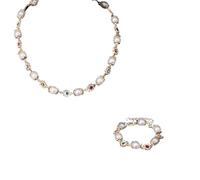 Générique 2025 New Elegant Imitation Pearl Flower Shape Bead Necklace Women Luxury Rhinestone Clavicle Necklace Set Party Wedding Jewelry Fashion Trend Accessories Creative Men and Women Gifts (Gold)