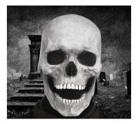 Générique 2025 New Halloween Full Head Skull Mask, Full Head Skull Latex Mask with Movable Jaw for Cosplay Party Props (1pcs*white)