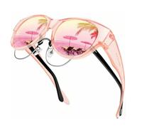 Générique 2025 New Oversized Cat Eye Sunglasses Polarized UV400 Protection Myopia-friendly, Sunglasses Fit Over Glasses, Wear Glasses Case, Glasses Cloth (09 Pink lenses)