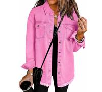 Générique 2025 New Womens Oversized Denim Jacket Oversized Button Up Frayed Hem Shacket Casual Boyfriend Distresse Jacket Coats (12,M)