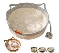 Générique 2025 New Woven Rope Cat Basket,with Pet Toy and Blanket,13” /16” /18” Cat Toy Basket Suitable for All Cats (Gray,Large)